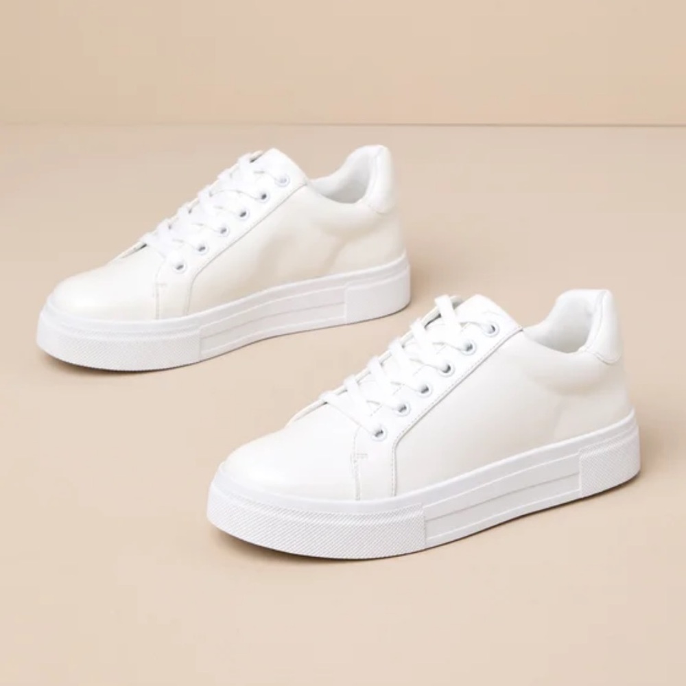 Lulus Lannie White Lace-up Flatform Sneakers - Size 9